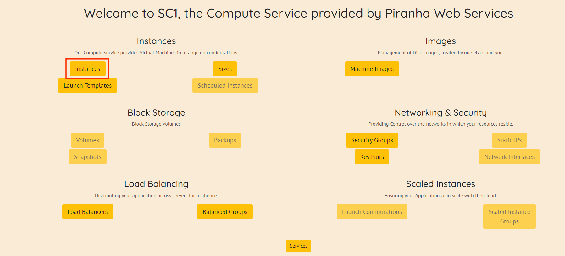 Object VM Service Instances Menu Object VM Service Instances Menu