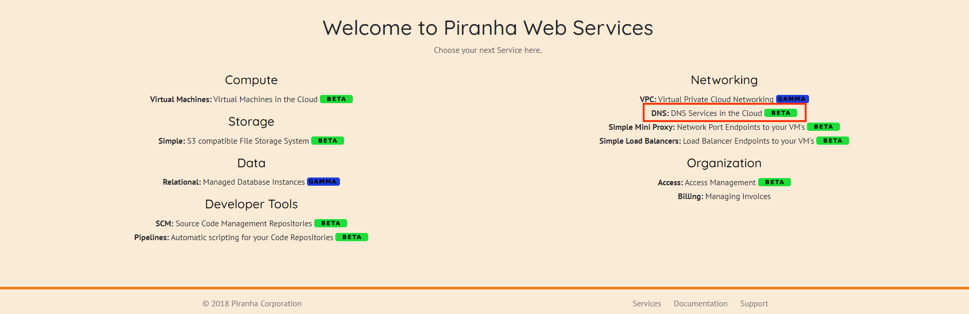 Services Menu